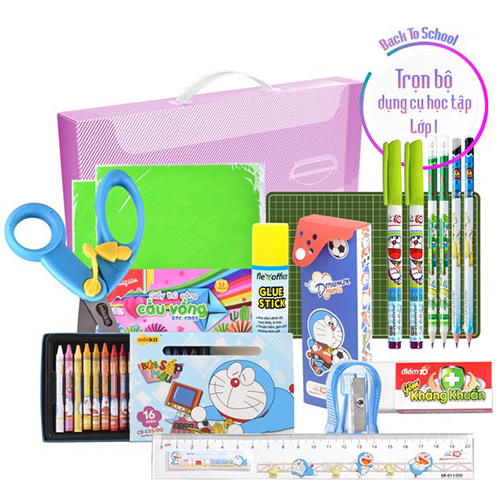 [Combo] Trọn Bộ Dụng Cụ Học Tập Lớp 1 - Nhập Học Năm Mới 2021 - 13 Món (Hộp đựng bút, Bút lông kim, Bút chì gỗ,...)